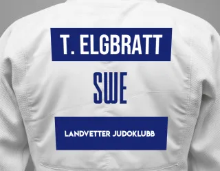 Judo GI with a backnumber showing the name Troy Elgbratt from Landvetter Judoklubb