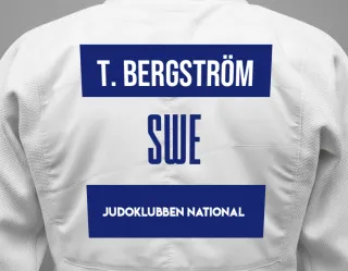 Judo GI with a backnumber showing the name Tuva Bergström from Judoklubben National