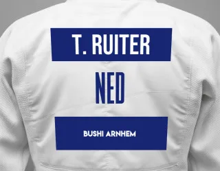 Judo GI with a backnumber showing the name Twan De Ruiter from Bushi Arnhem
