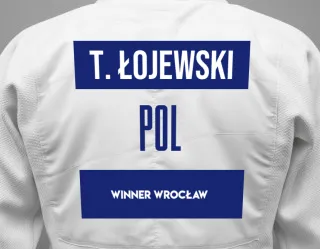 Judo GI with a backnumber showing the name Tymon łojewski from Winner Wrocław