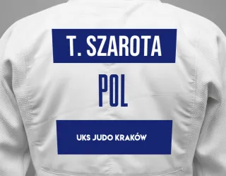 Judo GI with a backnumber showing the name Tymon Szarota from UKS Judo Kraków 