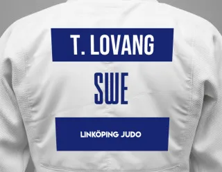 Judo GI with a backnumber showing the name Tyra Lovang from Linköping Judo