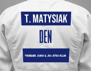 Judo GI with a backnumber showing the name Tytus Matysiak from Videbæk Judo & Jiu-Jitsu Klub