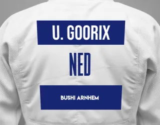 Judo GI with a backnumber showing the name Udo Goorix from Bushi Arnhem