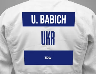 Judo GI with a backnumber showing the name Uliana Babich from ZDG