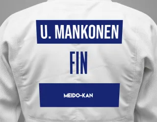 Judo GI with a backnumber showing the name Ulriikka Mankonen from Meido-Kan
