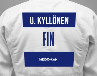 Judo GI with a backnumber showing the name Urho Kyllönen from Meido-Kan