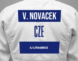 Judo GI with a backnumber showing the name Vaclav Novacek from SJ Litomerice