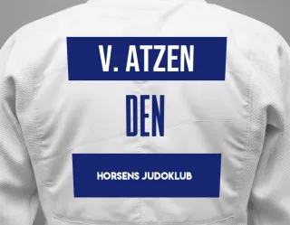 Judo GI with a backnumber showing the name Valdemar Atzen from Horsens Judoklub