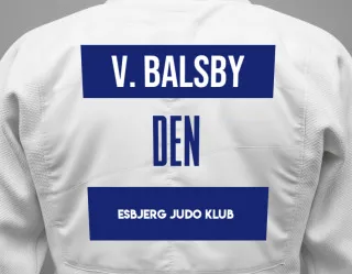 Judo GI with a backnumber showing the name Valdemar Balsby from Esbjerg Judo Klub