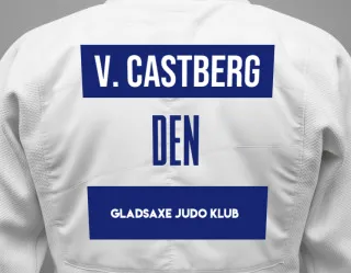 Judo GI with a backnumber showing the name Valdemar Cornelius Castberg from Gladsaxe Judo Klub