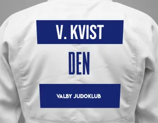 Judo GI with a backnumber showing the name Valdemar Kvist from Valby Judoklub