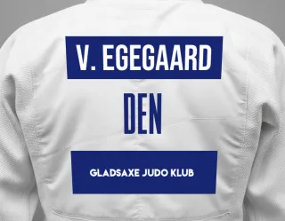 Judo GI with a backnumber showing the name Valdemar Snedker Egegaard from Gladsaxe Judo Klub
