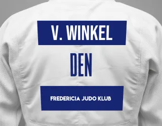 Judo GI with a backnumber showing the name Valdemar Winkel from Fredericia Judo Klub