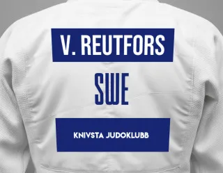 Judo GI with a backnumber showing the name Valter Reutfors from Knivsta Judoklubb