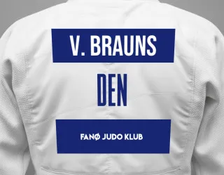 Judo GI with a backnumber showing the name Valters Brauns from Fanø Judo Klub