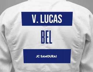 Judo GI with a backnumber showing the name Van Issum Lucas from JC Samourai
