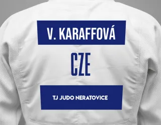 Judo GI with a backnumber showing the name Vanessa Karaffová from TJ Judo Neratovice