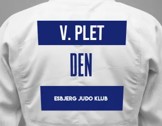 Judo GI with a backnumber showing the name Vanessa Plet from Esbjerg Judo Klub