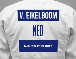 Judo GI with a backnumber showing the name Vera Eikelboom from Talent Partner Oost