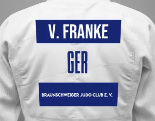 Judo GI with a backnumber showing the name Verena Franke from Braunschweiger Judo Club e. V.