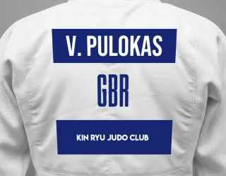Judo GI with a backnumber showing the name Viadotas Pulokas from Kin Ryu Judo Club