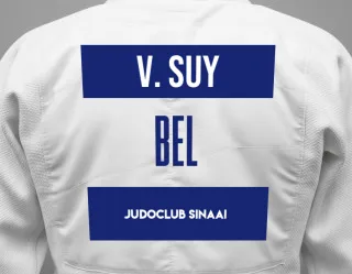 Judo GI with a backnumber showing the name Victor Suy from Judoclub Sinaai