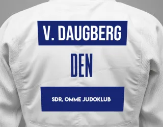 Judo GI with a backnumber showing the name Victoria Daugberg from Sdr. Omme judoklub
