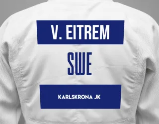 Judo GI with a backnumber showing the name Viggo Johnsson Eitrem from Karlskrona JK