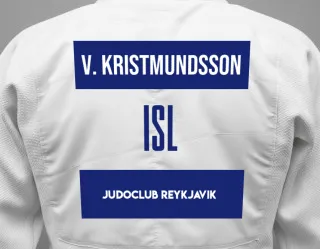 Judo GI with a backnumber showing the name Viktor Kristmundsson from Judoclub Reykjavik