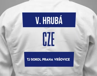 Judo GI with a backnumber showing the name Viktorie Hrubá from TJ Sokol Praha Vršovice