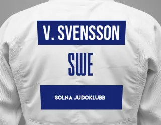 Judo GI with a backnumber showing the name Vilhelm Svensson from Solna Judoklubb