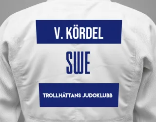 Judo GI with a backnumber showing the name Vilja Kördel from Trollhättans Judoklubb