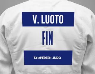 Judo GI with a backnumber showing the name Viljami Luoto from Tampereen Judo
