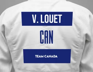 Judo GI with a backnumber showing the name Violette Louet from Team Canada
