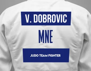 Judo GI with a backnumber showing the name Vojin Dobrovic from Judo Team Fighter