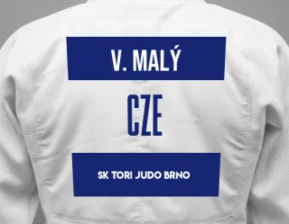 Judo GI with a backnumber showing the name Vojtěch Malý from SK TORI Judo Brno