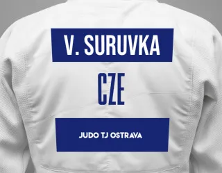 Judo GI with a backnumber showing the name Vojtěch Suruvka from Judo TJ Ostrava