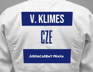 Judo GI with a backnumber showing the name Vojtech Klimes from JUDOACADEMY PRAHA