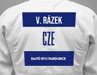 Judo GI with a backnumber showing the name Vítězslav Rázek from Daitó Ryu Pardubice