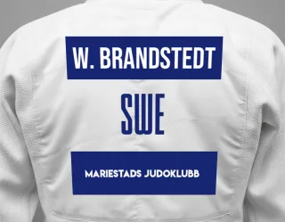 Judo GI with a backnumber showing the name Walter Brandstedt from Mariestads Judoklubb