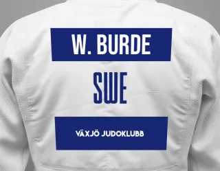 Judo GI with a backnumber showing the name Walter Hallrup Burde from Växjö Judoklubb