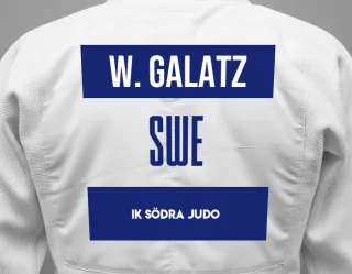 Judo GI with a backnumber showing the name Weronika Galatz from IK Södra Judo