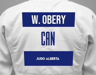Judo GI with a backnumber showing the name Wesley Obery from Judo Alberta