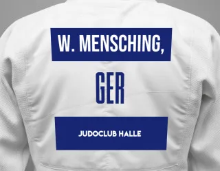 Judo GI with a backnumber showing the name Wiebke Mensching, from Judoclub Halle