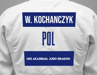 Judo GI with a backnumber showing the name Wiktor Kochanczyk from UKS Akademia Judo Dragon