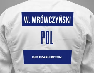 Judo GI with a backnumber showing the name Wiktor Mrówczyński from GKS Czarni Bytom