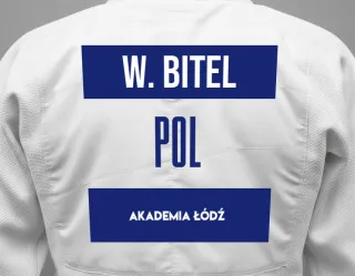 Judo GI with a backnumber showing the name Wiktoria Bitel from Akademia Łódź