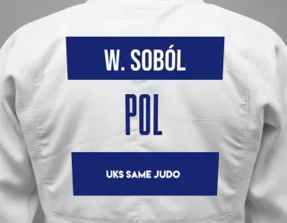 Judo GI with a backnumber showing the name Wiktoria Soból from UKS Same Judo