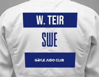 Judo GI with a backnumber showing the name Wilda Limer Teir from Gävle Judo Club